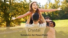  Presentation with team group - Slide set enhanced with group-of-people-lifts-young background and a yellow colored foreground