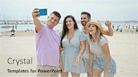  Presentation with selfie - Theme with group-of-people-make-selfie background and a soft green colored foreground