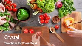  Presentation with salad - Presentation theme consisting of group of people making salad in kitchen background and a red colored foreground