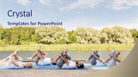  Presentation with healthy lifestyle - Theme consisting of group of people making supine background and a sky blue colored foreground