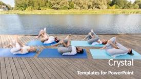  Presentation with sport and health - Beautiful presentation featuring group of people making supine backdrop and a  colored foreground