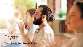  Presentation with yoga - Amazing theme having group-of-people-meditating backdrop and a coral colored foreground