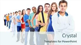  Presentation with cartoon black white people - Presentation theme with group of people on white background and a sky blue colored foreground