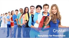  Presentation with cartoon black white people - Audience pleasing presentation theme consisting of group of people on white backdrop and a teal colored foreground