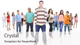  Presentation with 3d white people pushing - PPT layouts featuring group of people on white background and a white colored foreground