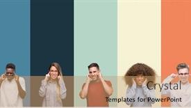  Presentation with vintage music - Presentation with group of people over vintage colors background covering ears with fingers with annoyed expression for the noise of loud music deaf concept background and a coral colored foreground