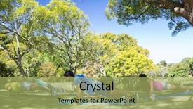  Presentation with 3d white people pushing - Presentation design enhanced with group of people performing push background and a yellow colored foreground