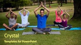  Presentation with yoga - Colorful presentation theme enhanced with group of people performing yoga backdrop and a  colored foreground