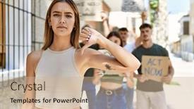  Presentation with angry people - Theme having group-of-people-protesting background and a soft green colored foreground