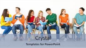  Presentation with reading - Slides featuring group of people reading books background and a teal colored foreground