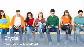  Presentation with books - Slides consisting of group of people reading books background and a teal colored foreground