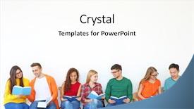  Presentation with books - Beautiful presentation theme featuring group of people reading books backdrop and a pink colored foreground