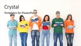  Presentation with reading - Cool new slide deck with group of people reading books backdrop and a cream colored foreground