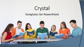  Presentation with reading table - Amazing theme having group of people reading books backdrop and a white colored foreground