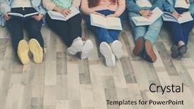  Presentation with reading - Cool new slides with group of people reading books backdrop and a mint green colored foreground