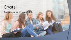  Presentation with reading - Presentation enhanced with group of people reading books background and a light gray colored foreground