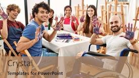  Presentation with palm - Presentation theme enhanced with group-of-people-showing-painted background and a  colored foreground