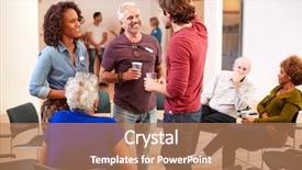  Presentation with community center - Amazing presentation design having group of people socializing backdrop and a coral colored foreground