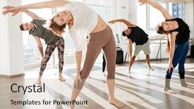  Presentation with yoga - Cool new presentation design with group of people standing backdrop and a soft green colored foreground