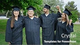  Presentation with university - Presentation theme featuring group-of-people-students-graduated background and a tawny brown colored foreground
