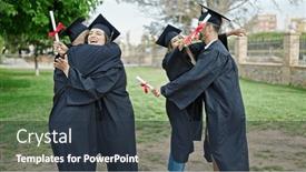  Presentation with diploma - PPT theme having group-of-people-students-graduated background and a tawny brown colored foreground