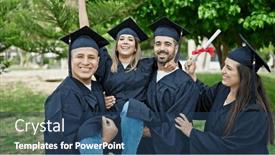  Presentation with diploma - PPT theme consisting of group-of-people-students-graduated background and a ocean colored foreground