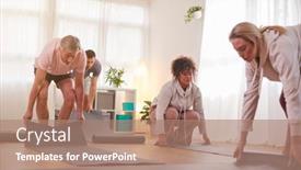  Presentation with community center - Amazing theme having group-of-people-unrolling-exercise backdrop and a coral colored foreground