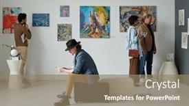  Presentation with art gallery - Slide set with group-of-people-visiting-gallery background and a coral colored foreground