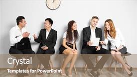  Presentation with interview - Slide set enhanced with group of people waiting for interview indoors background and a coral colored foreground