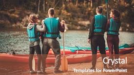  Presentation with group of people - Colorful presentation design enhanced with group of people wearing life backdrop and a red colored foreground