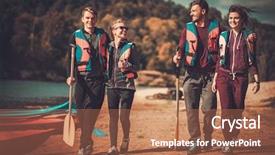  Presentation with big group people - Amazing slide set having group of people wearing life backdrop and a red colored foreground