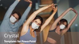  Presentation with masks - Colorful presentation theme enhanced with group-of-people-wearing-masks backdrop and a coral colored foreground