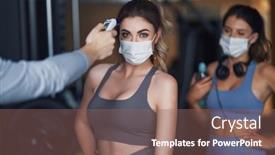  Presentation with masks - Slide set with group-of-people-wearing-masks background and a violet colored foreground