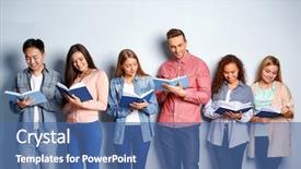  Presentation with light book - PPT layouts having group of people with books background and a ocean colored foreground