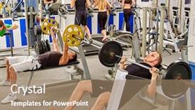  Presentation with women body - Slide deck enhanced with group of people working on simulator his body at gym large sport gym with men and women releases are added based on images on walls background and a coral colored foreground