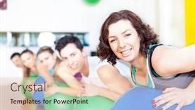  Presentation with pilates - PPT theme with group of people in a class of pilates at the gym background and a lemonade colored foreground