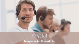  Presentation with computers - Slides featuring group-of-people background and a coral colored foreground