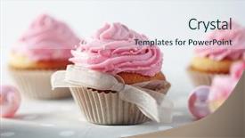  Presentation with focus group - PPT theme featuring group of pink cupcakes selective background and a sky blue colored foreground