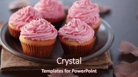  Presentation with focus group - Beautiful slide deck featuring group of pink cupcakes selective backdrop and a wine colored foreground