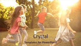  Presentation with kids - PPT theme featuring group of playful kids background and a coral colored foreground