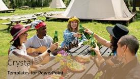  Presentation with campsite - Presentation consisting of group-of-positive-carefree-friends background and a coral colored foreground