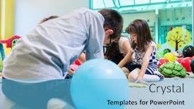  Presentation with educational kindergarten - Presentation design consisting of group-of-pre-school-children background and a light blue colored foreground