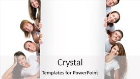  Presentation with group - Audience pleasing presentation design consisting of group of pretty young people backdrop and a white colored foreground