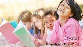  Presentation with school children - Audience pleasing theme consisting of group-of-primary-school-children backdrop and a lemonade colored foreground