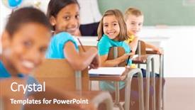  Presentation with back school - Slide deck featuring group of primary school students background and a coral colored foreground