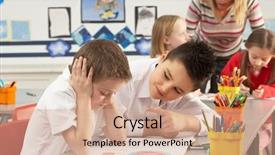  Presentation with small group working - Cool new theme with group of primary schoolchildren backdrop and a coral colored foreground