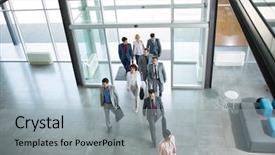  Presentation with professional - Audience pleasing slides consisting of group of professional business people backdrop and a light blue colored foreground