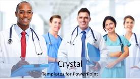  Presentation with health care - Slide deck enhanced with group of professional doctors health background and a light blue colored foreground