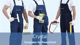  Presentation with industrial workers - Amazing theme having group of professional industrial workers isolated over white backdrop and a ocean colored foreground