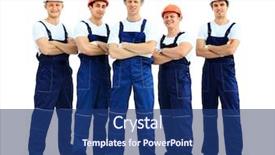  Presentation with industrial workers - Amazing theme having group of professional industrial workers backdrop and a ocean colored foreground